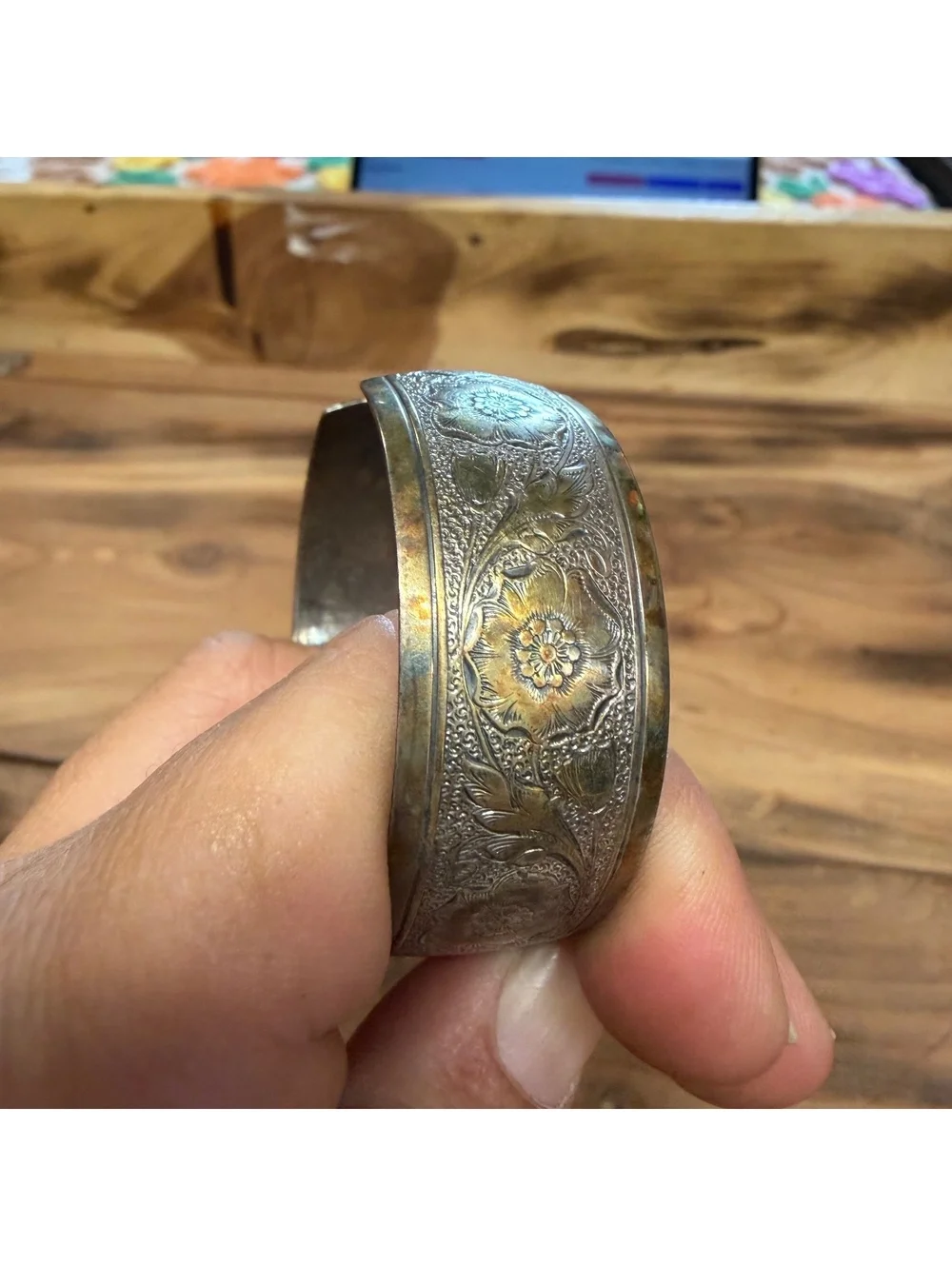 Danecraft floral etched sterling silver cuff bracelet vintage